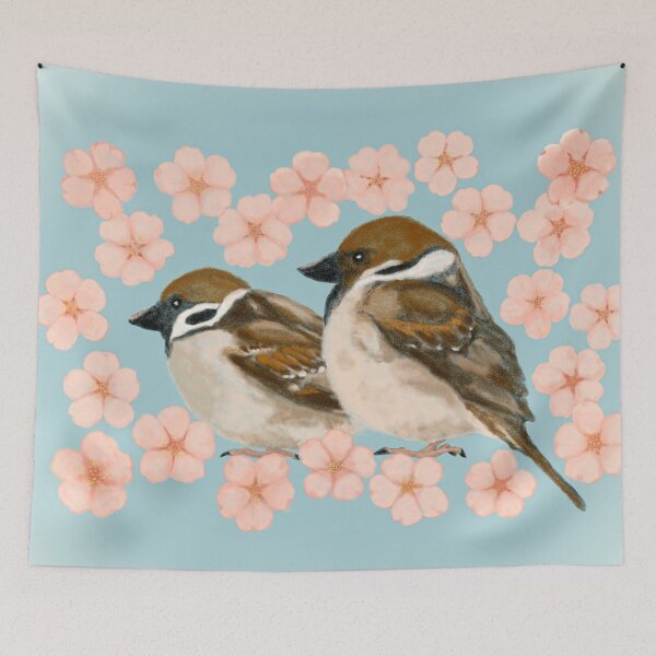 Item preview, Tree Sparrows and Cherry Blossom Petals designed and sold by greenPQBstudio.