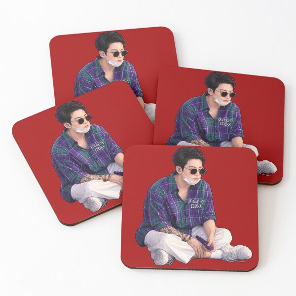 Item preview, BTS cute sleepy Jungkook | JK round glasses and purple checkered shirt art | BTS JK  designed and sold by moteesshop.