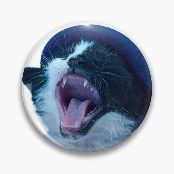 Item preview, Funny Screaming Tuxedo Cat Poster - Yawning Kitten in Blue Hat Sticker - Dramatic Meme Cat Print for Streetwear Apparel and Mugs designed and sold by WildGentlemen.