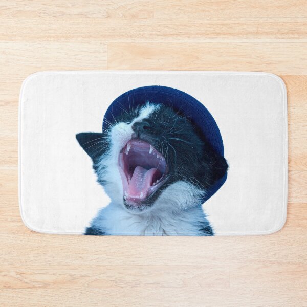Item preview, Funny Screaming Tuxedo Cat Poster - Yawning Kitten in Blue Hat Sticker - Dramatic Meme Cat Print for Streetwear Apparel and Mugs designed and sold by WildGentlemen.