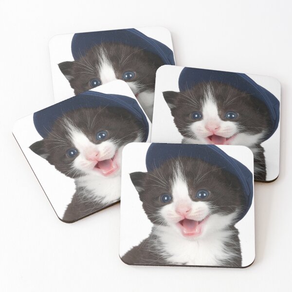 Item preview, Cute Smiling Tuxedo Kitten in Newsboy Cap Poster - Happy Baby Cat Sticker - Cheerful Dapper Pet Portrait for Greeting Cards and Mugs designed and sold by WildGentlemen.