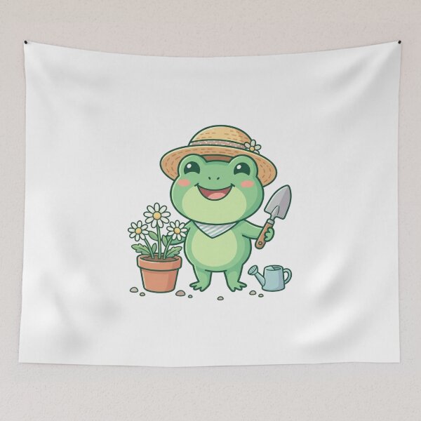 Item preview, Cute Gardening Frog with Straw Hat and Flower designed and sold by Elviqus Shop.