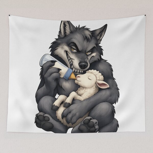 Item preview, Wolf Feeding a Lamb Cartoon Irony Design designed and sold by mr.bardook.