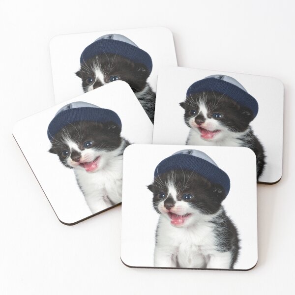 Item preview, Cozy Winter Kitten in Beanie Poster - Tiny Meow Tuxedo Cat Sticker - Hipster Pet Print for Thermal Mugs and Chunky Sweaters designed and sold by WildGentlemen.