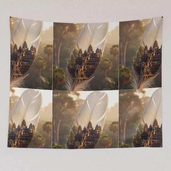 Item preview, Angkor Wat Feather Art | Cambodia Temple Travel Illustration designed and sold by GalleryPeak.