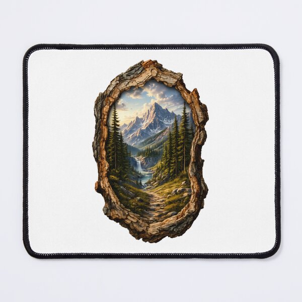 Item preview,  Mountain Landscape in Rustic Bark Frame – Woodland Nature Art designed and sold by GGAUL.