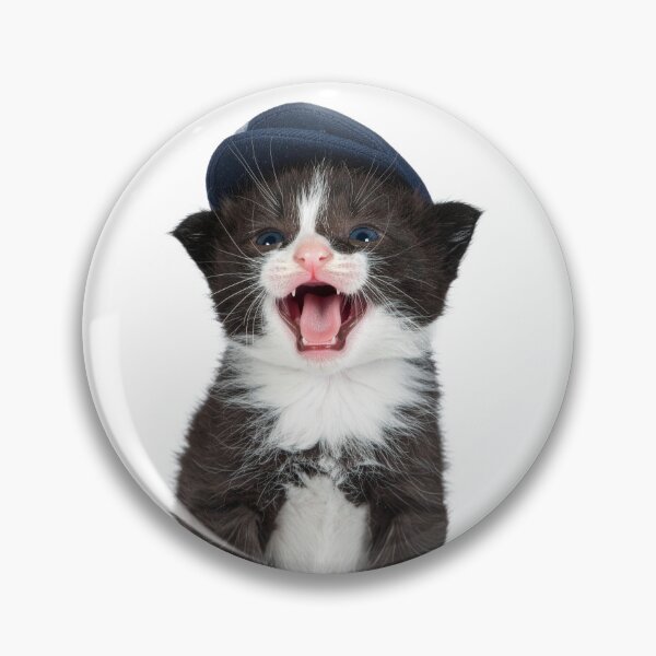 Item preview, Vocal Tuxedo Kitten in Cap Poster - Chatty Baby Cat Sticker - Expressive Talking Pet Graphic for Funny Mugs designed and sold by WildGentlemen.