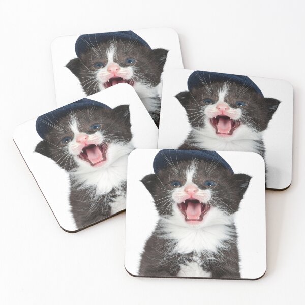 Item preview, Vocal Tuxedo Kitten in Cap Poster - Chatty Baby Cat Sticker - Expressive Talking Pet Graphic for Funny Mugs designed and sold by WildGentlemen.