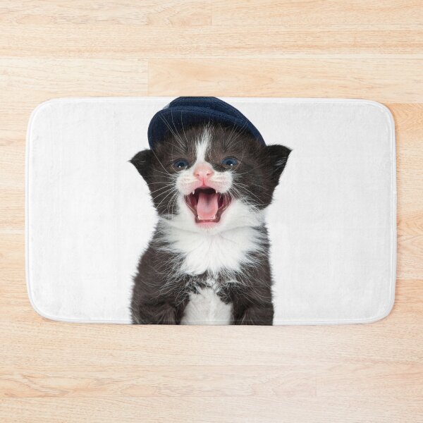 Item preview, Vocal Tuxedo Kitten in Cap Poster - Chatty Baby Cat Sticker - Expressive Talking Pet Graphic for Funny Mugs designed and sold by WildGentlemen.