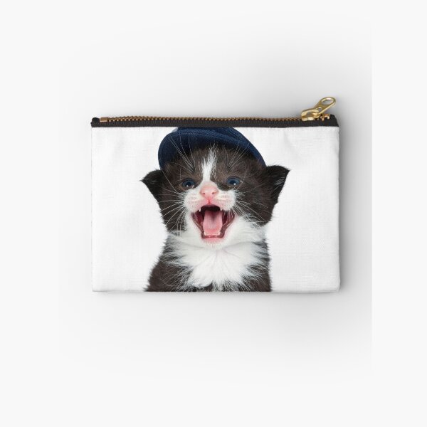 Item preview, Vocal Tuxedo Kitten in Cap Poster - Chatty Baby Cat Sticker - Expressive Talking Pet Graphic for Funny Mugs designed and sold by WildGentlemen.