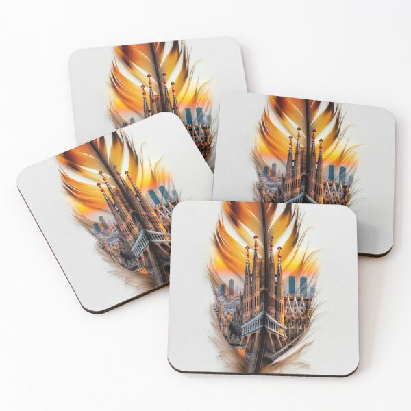 Item preview, Barcelona Feather Art | Sagrada Familia Travel Illustration designed and sold by GalleryPeak.
