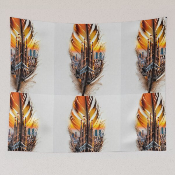 Item preview, Barcelona Feather Art | Sagrada Familia Travel Illustration designed and sold by GalleryPeak.