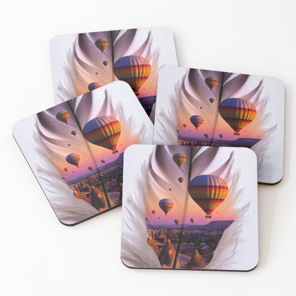 Item preview, Cappadocia Feather Art | Hot Air Balloon Travel Illustration designed and sold by GalleryPeak.