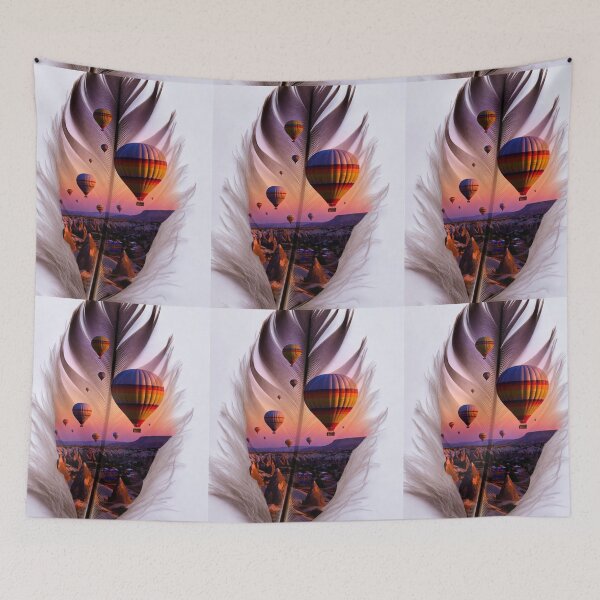 Item preview, Cappadocia Feather Art | Hot Air Balloon Travel Illustration designed and sold by GalleryPeak.