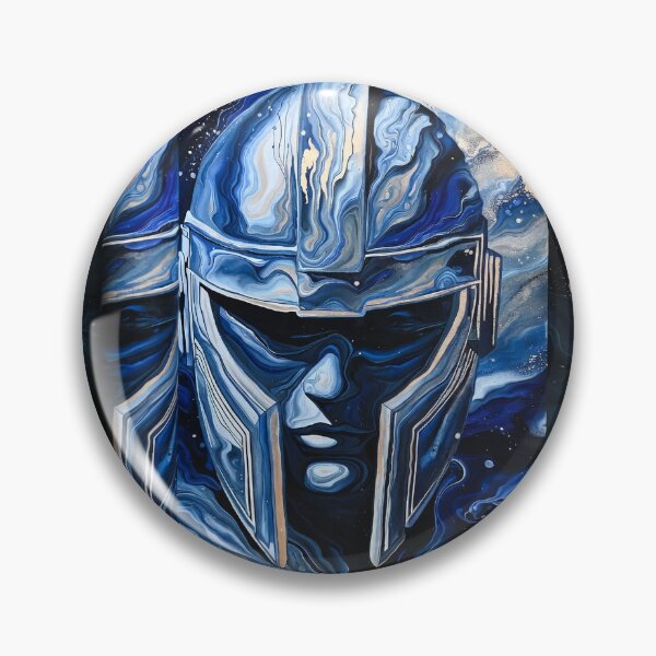 Item preview, Cosmic Mandalorian Helmet Fluid Acrylic Pour Art Print | Star Wars Beskar Blue Gold Marble Poster designed and sold by pigasso70.