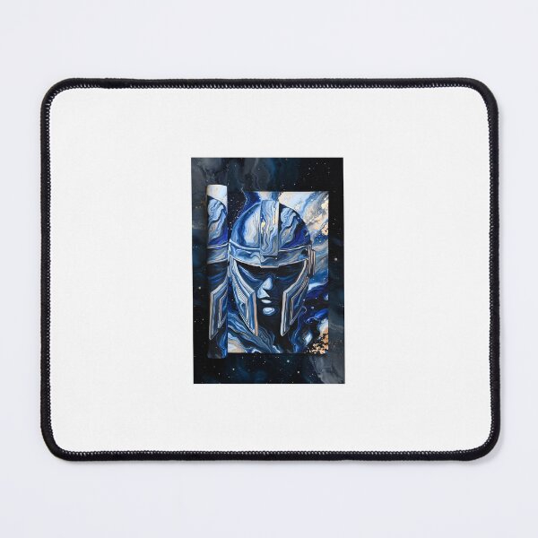 Item preview, Cosmic Mandalorian Helmet Fluid Acrylic Pour Art Print | Star Wars Beskar Blue Gold Marble Poster designed and sold by pigasso70.