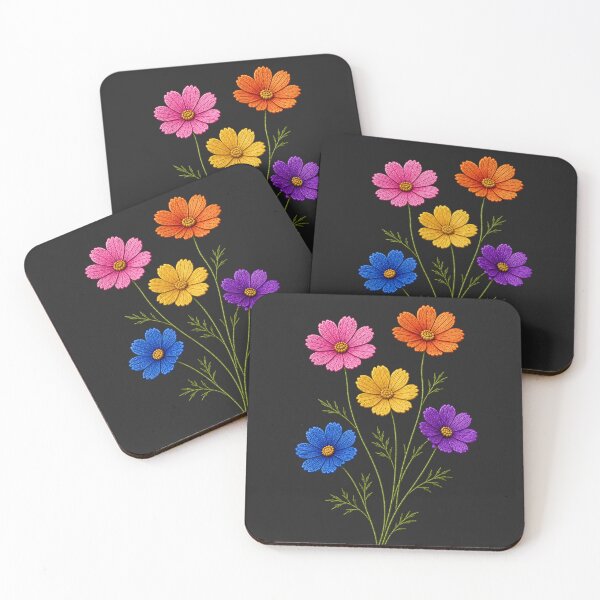 Item preview, Rainbow Cosmos Flowers Embroidery designed and sold by ColorSplash123.