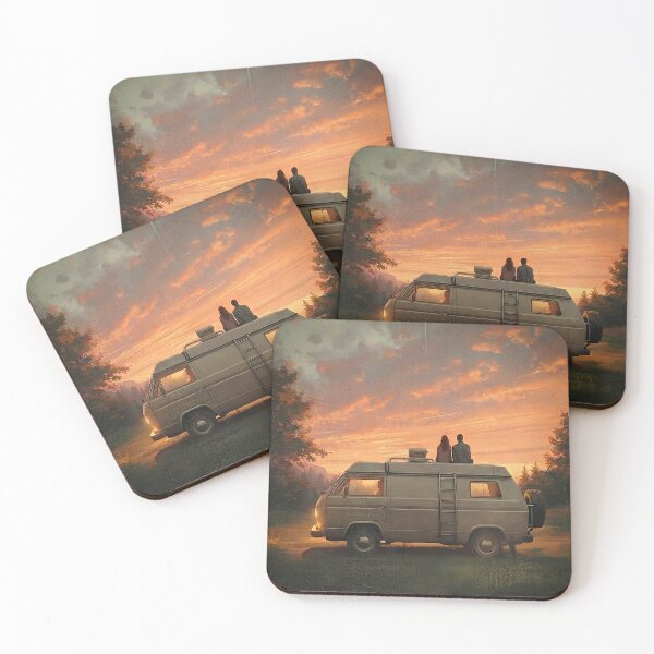 Item preview, Sunset Vanlife Romance - Retro Camper Adventure Art designed and sold by Melian Vintage.