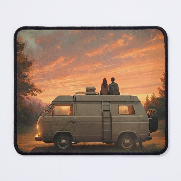 Item preview, Sunset Vanlife Romance - Retro Camper Adventure Art designed and sold by Melian Vintage.