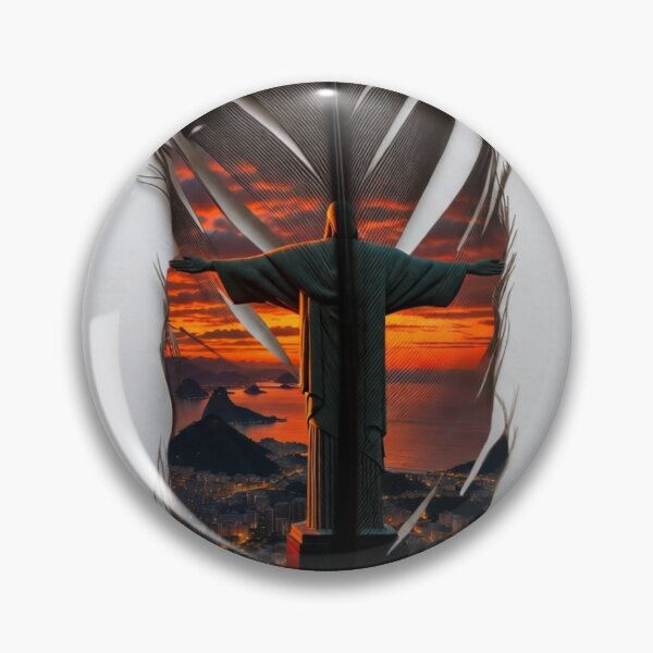 Item preview, Rio de Janeiro Feather Art | Christ the Redeemer Sunset Travel Illustration designed and sold by GalleryPeak.