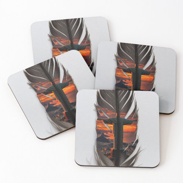 Item preview, Rio de Janeiro Feather Art | Christ the Redeemer Sunset Travel Illustration designed and sold by GalleryPeak.