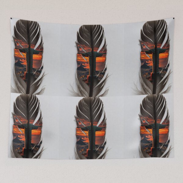 Item preview, Rio de Janeiro Feather Art | Christ the Redeemer Sunset Travel Illustration designed and sold by GalleryPeak.