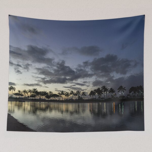 Item preview, Hawaiian Dusk - Jewel Tone Lights at Duke Kahanamoku Lagoon Waikiki  designed and sold by Georgia Mizuleva.