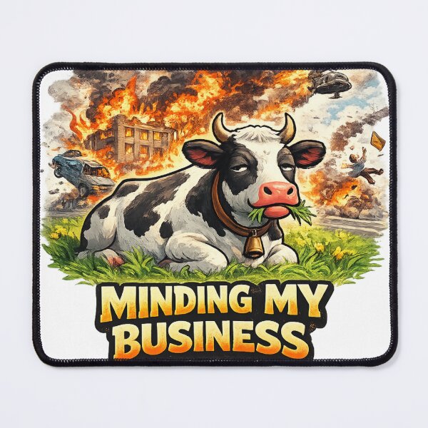 Item preview, Minding My Business – Unbothered Cow Chaos Background Funny Art | Savage Humor Gift designed and sold by irfanshikh.