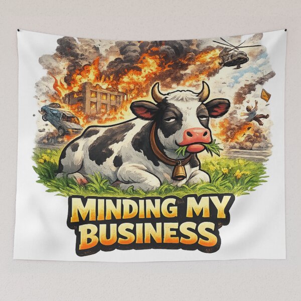 Item preview, Minding My Business – Unbothered Cow Chaos Background Funny Art | Savage Humor Gift designed and sold by irfanshikh.