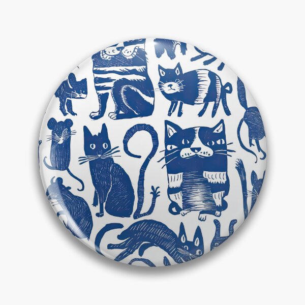 Item preview, Whimsical Blue Cats and Mice - Intricate Linocut Style Pattern designed and sold by angelisart.