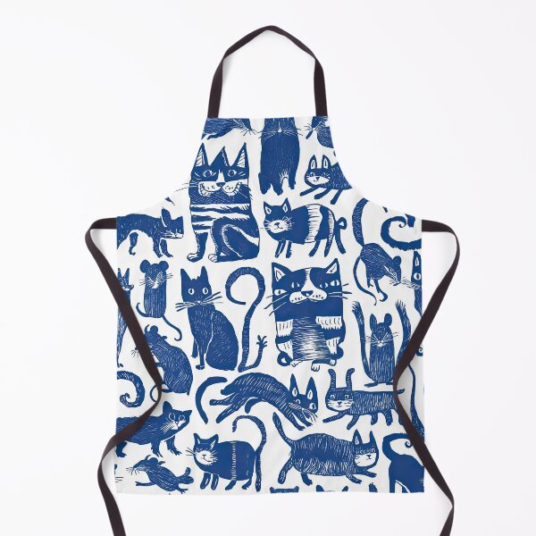 Item preview, Whimsical Blue Cats and Mice - Intricate Linocut Style Pattern designed and sold by angelisart.