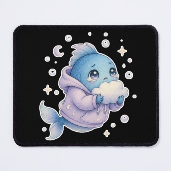 Item preview, Kawaii Sad Fish in Hoodie Hugging Cloud Watercolor designed and sold by AMS.