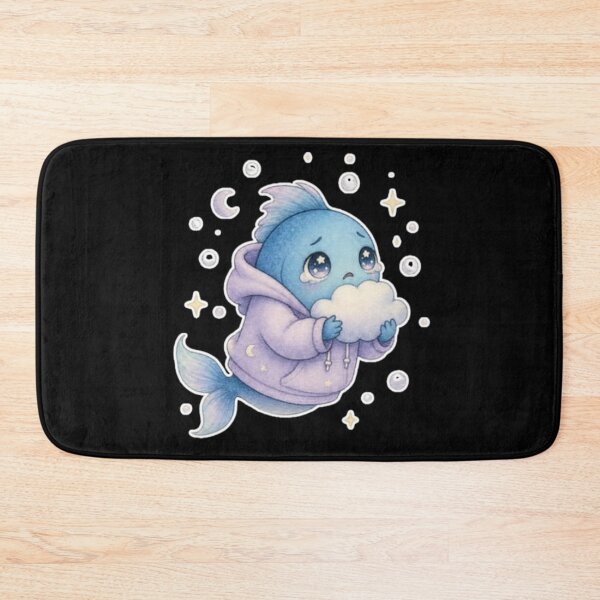 Item preview, Kawaii Sad Fish in Hoodie Hugging Cloud Watercolor designed and sold by AMS.