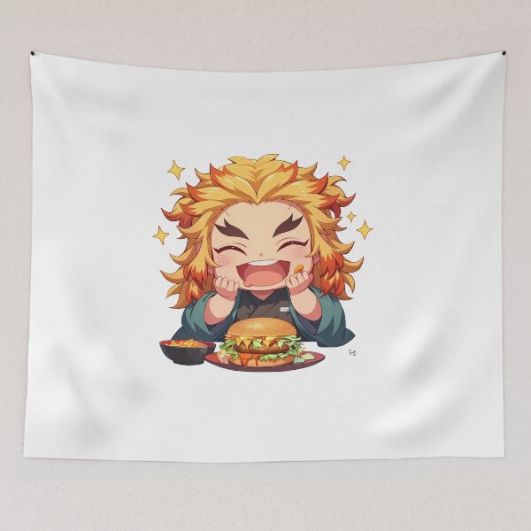 Item preview, Kyojuro Rengoku Demon Slayer Chibi Burger Flame Joy Feast designed and sold by earlobejerk.
