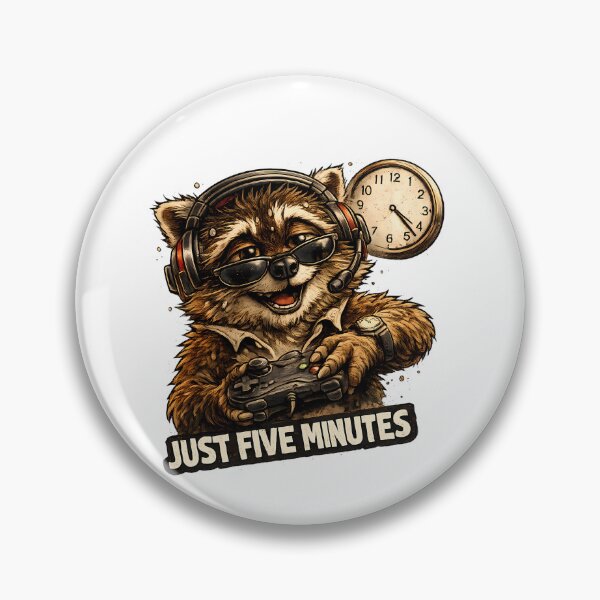 Item preview, Just Five Minutes Funny Gamer Raccoon Meme designed and sold by DryHumorPrints.