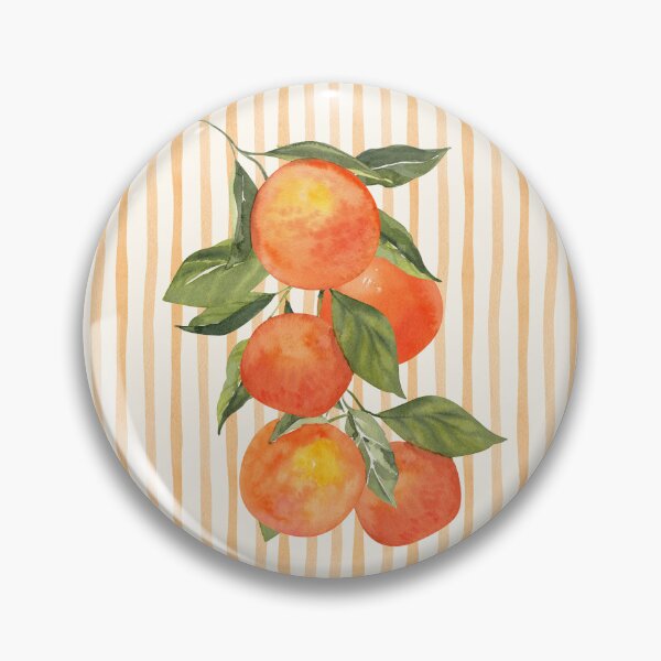 Item preview, ​Watercolor Tangerine Branch on Striped Background designed and sold by HBBS DESIGNS.