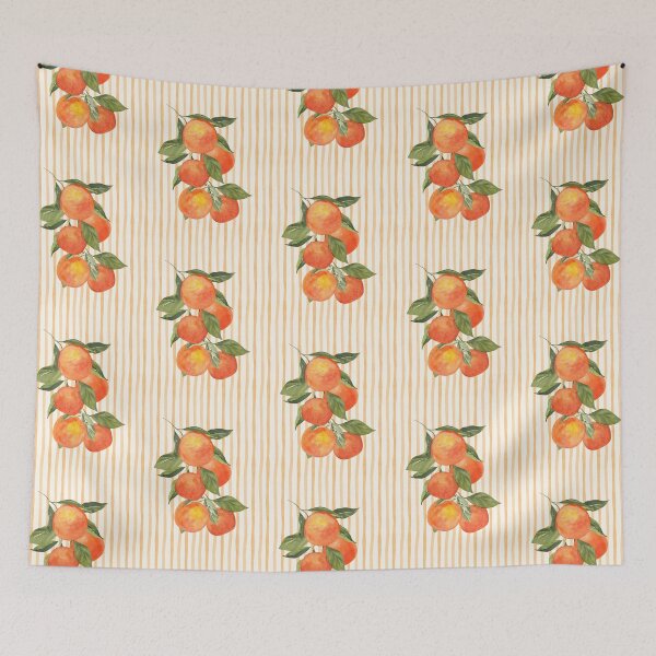 Item preview, ​Watercolor Tangerine Branch on Striped Background designed and sold by HBBS DESIGNS.