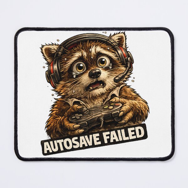 Item preview, Autosave Failed Funny Gamer Raccoon Meme designed and sold by DryHumorPrints.