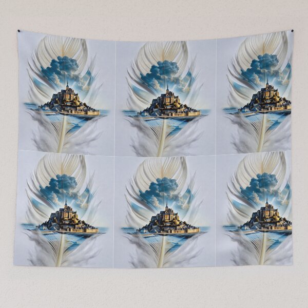 Item preview, Mont Saint-Michel Feather Art | French Castle Island Travel Illustration designed and sold by GalleryPeak.