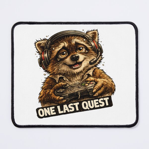 Item preview, One Last Quest Funny RPG Gamer Raccoon Meme designed and sold by DryHumorPrints.