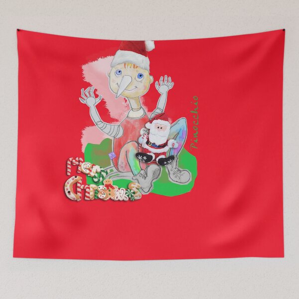 Item preview, Merry Christmas Playing Wood PINOCCHIO with Santa Toy (Original Drawing by ACCI) designed and sold by VanyssaGraphics.