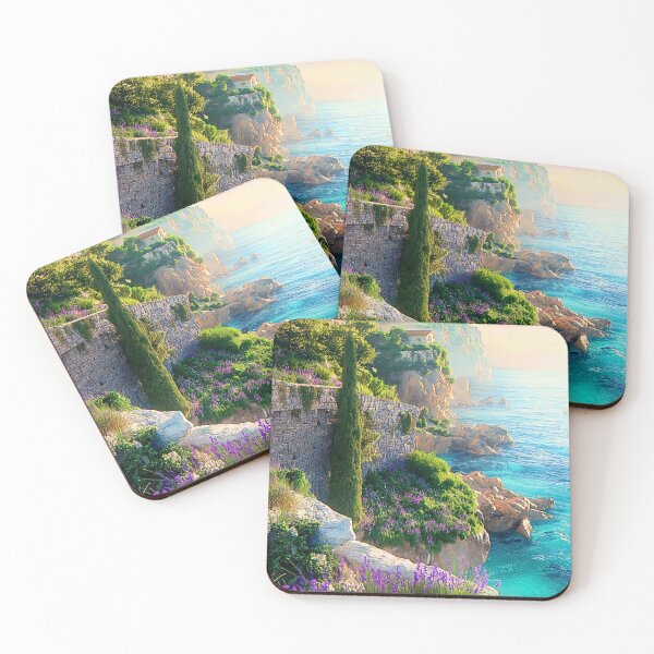 Item preview, Mediterranean Cliffside Print | Lavender Coast Wall Art designed and sold by JPrintsInc.