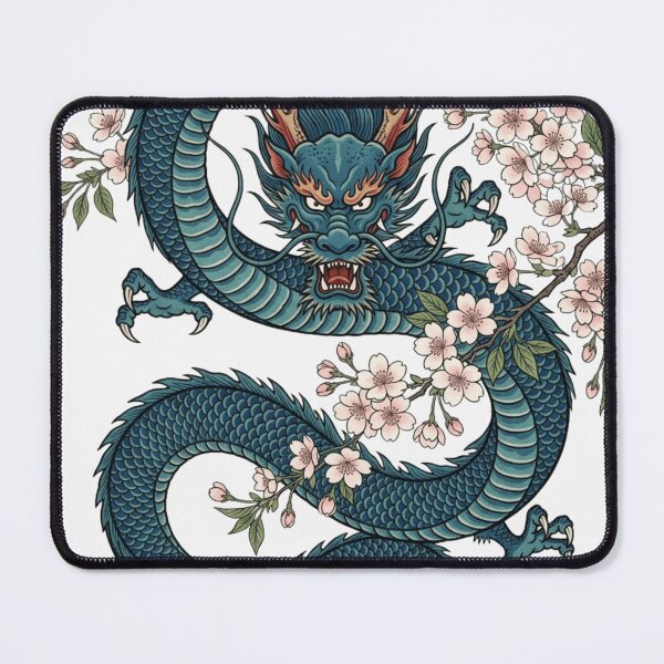 Item preview, Blue Dragon with Cherry Blossoms | Japanese Fantasy Dragon Art designed and sold by vekotpu.