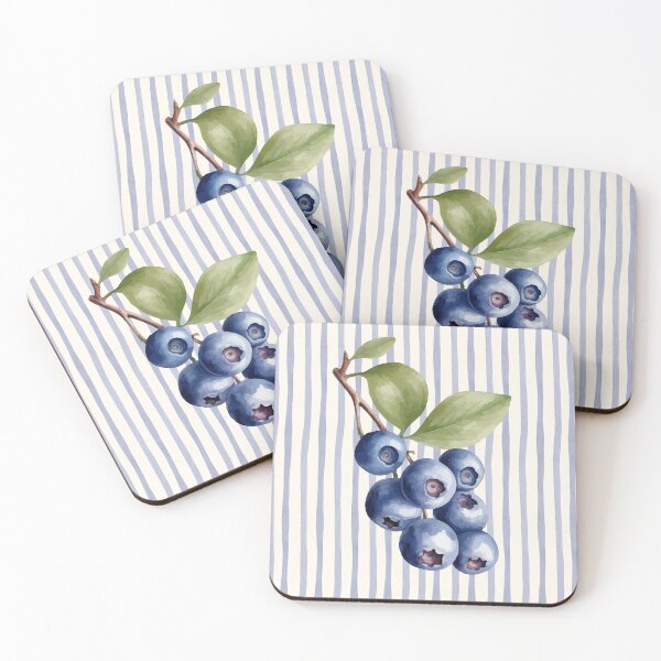 Item preview, ​Watercolor Blueberry Branch on Striped Background designed and sold by HBBS DESIGNS.