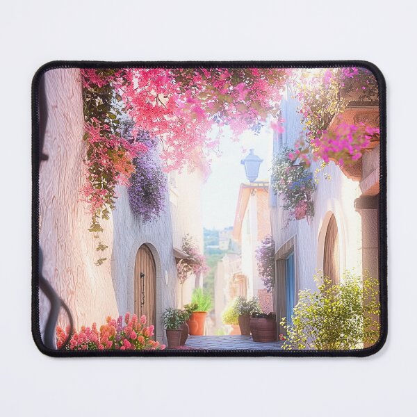 Item preview, Mediterranean Street Print | Bougainvillea Village Wall Art designed and sold by JPrintsInc.