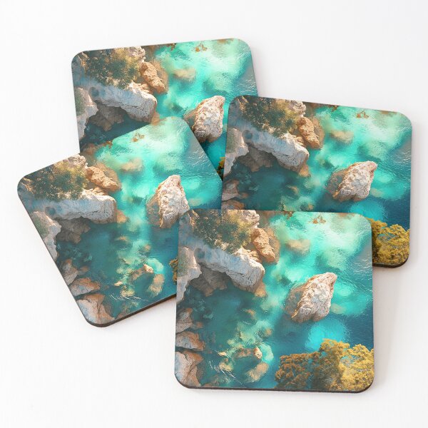 Item preview, Mediterranean Cove Print | Aerial Turquoise Water Wall Art designed and sold by JPrintsInc.