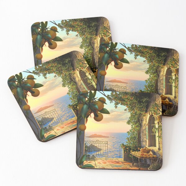 Item preview, Mediterranean Terrace Print | Lemon Tree Sunset Wall Art designed and sold by JPrintsInc.