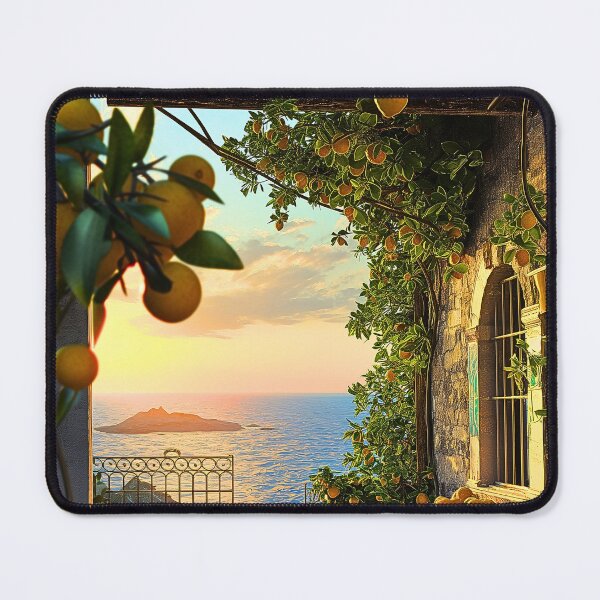 Item preview, Mediterranean Terrace Print | Lemon Tree Sunset Wall Art designed and sold by JPrintsInc.