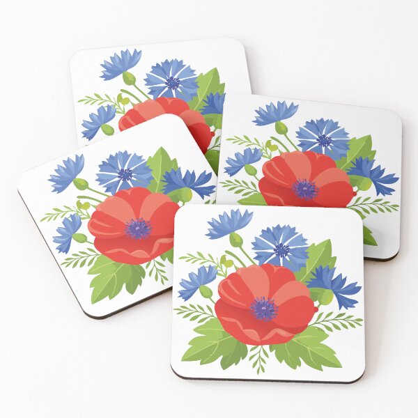 Item preview, Red Poppy Blue Cornflower Meadow Wildflower Bouquet Art designed and sold by vonalvarazs.