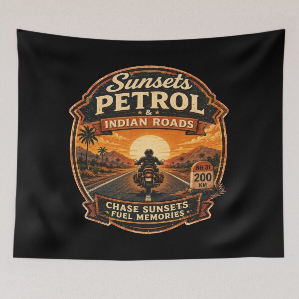 Item preview, Sunsets Petrol & Indian Roads Motorcycle Shirt | Vintage Biker Adventure Design | Chase Sunsets Fuel Memories designed and sold by Globalcitytees.